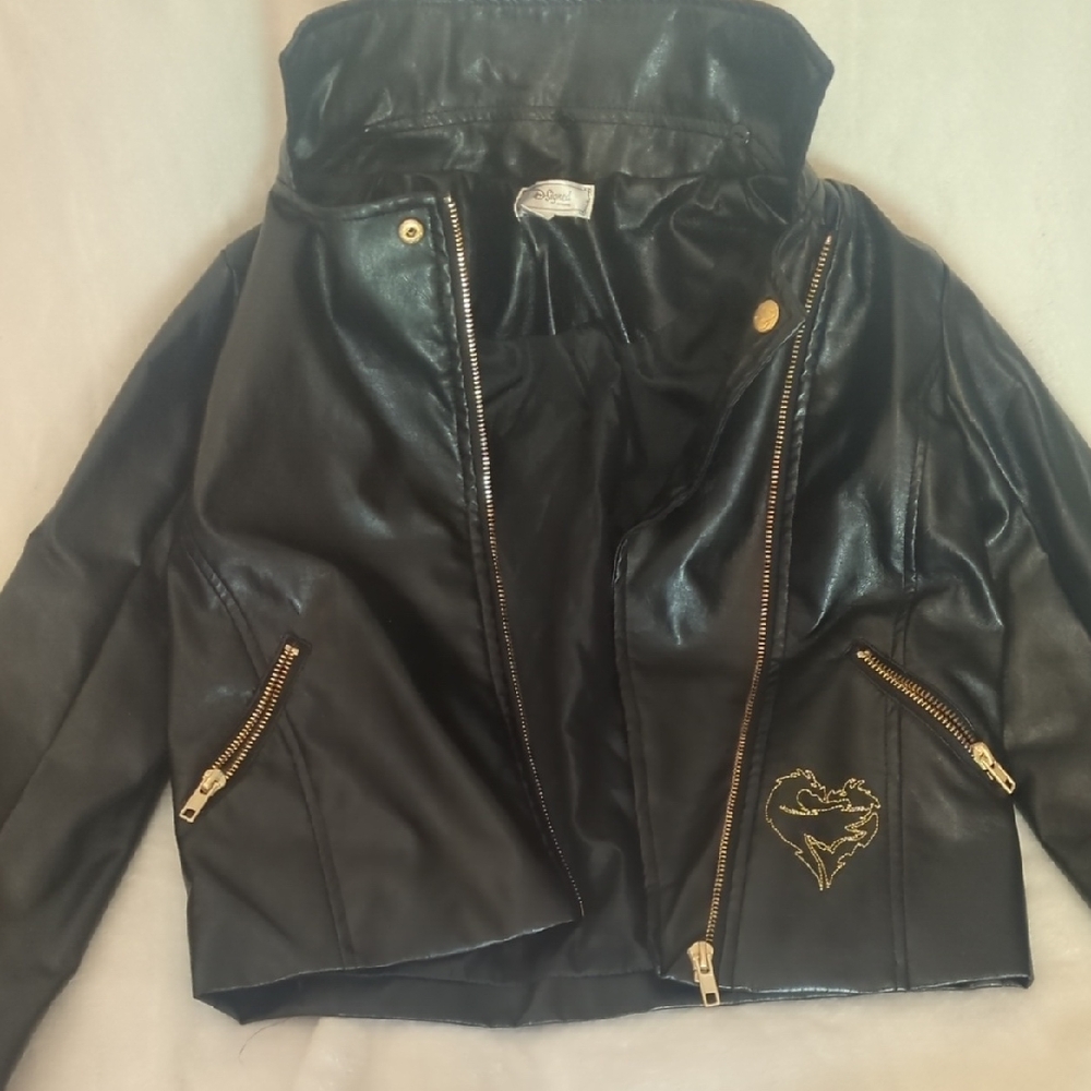 Black Faux Leather Jacket with Gold Accents